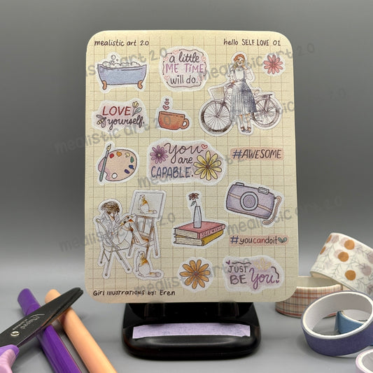 hello SELF LOVE Sticker Sheets Journal/Planner Stickers