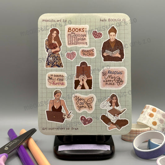 hello BOOKISH 01 Sticker Sheet Journal / Planner Stickers