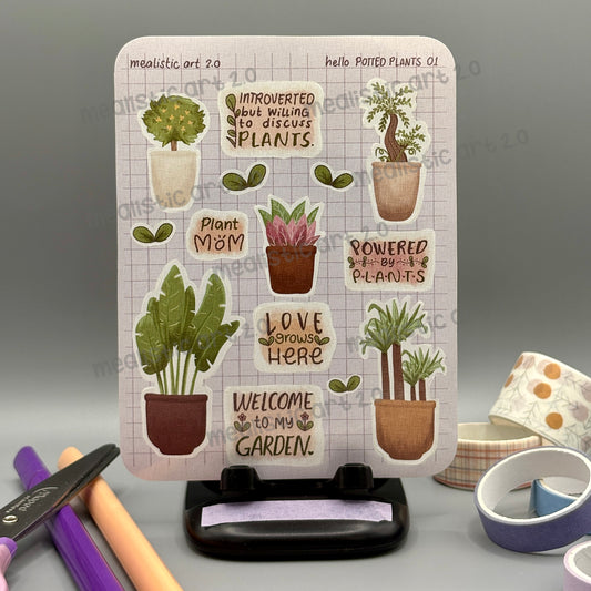 hello POTTED PLANTS 01 Sticker Sheet Journal/Planner Stickers