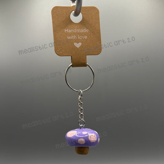 Handmade Dotted Purple Mushroom Keychain