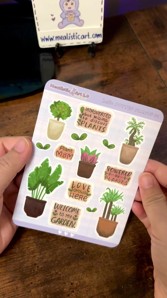 hello POTTED PLANTS 01 Sticker Sheet Journal/Planner Stickers